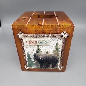 Kohls Rustic Black Bear Wood Tissue Box Cover Cabin Cottage Cube Vintage Outdoor